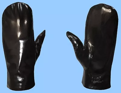 NEW MENS Size 8 Or Small GENUINE BLACK PATENT LEATHER MITTENS-RABBIT FUR LINING • $54.95