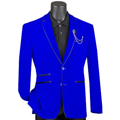 VINCI Men's Velvet Slim-Fit Blazer W/ Leather Trim XS-5XL 9 Colors - NEW • $100