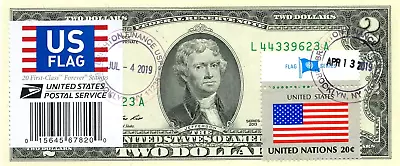 $2 Dollars 2013 Stamp Cancel Postal Flag From Usa Lucky Money Value $175 • $175