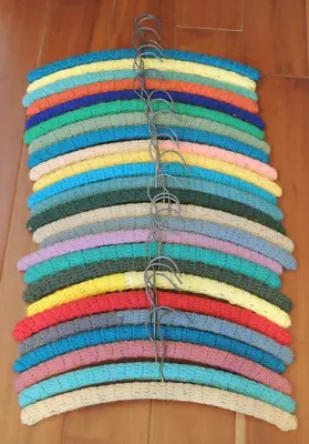 Vintage Lot Of 25 Hand Knitted / Crocheted Wooden Yarn Covered Hangers (bin 2) • $29.99