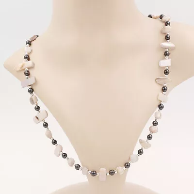 Handmade Natural Irregular Shell Hematite Necklace Magnet Therapy Beads Chain • $6.99