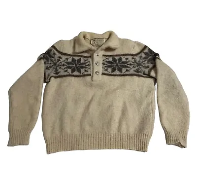 Hilda Ltd Icelandic Wool 1/4 Button Collared Pullover Nordic Fair Isle Fuzzy XL • $89