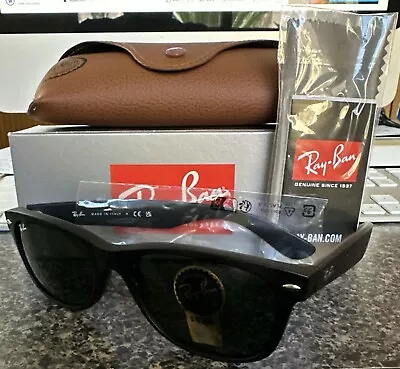 Ray Ban New Wayfarer 55 Mm Sunglasses - Rubber Black Frame Green Lenses • $95