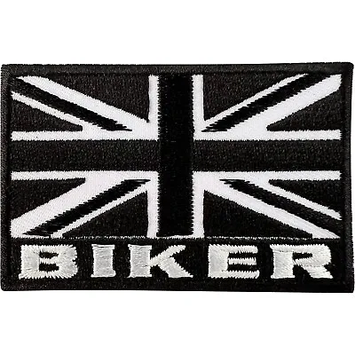 Black Union Jack UK Flag Biker Patch Iron Sew On Clothes Jeans Embroidered Badge • £2.79