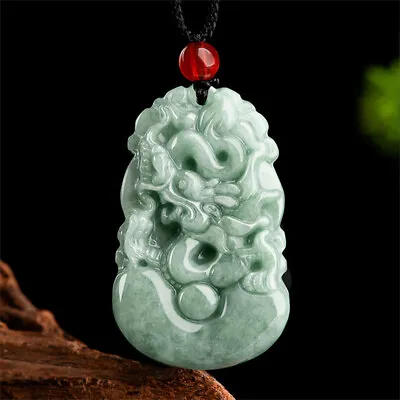 Chinese Natural A Grade Jadeite Green Jade Zodiac Pendant Lucky Amulet Necklace • £8.09