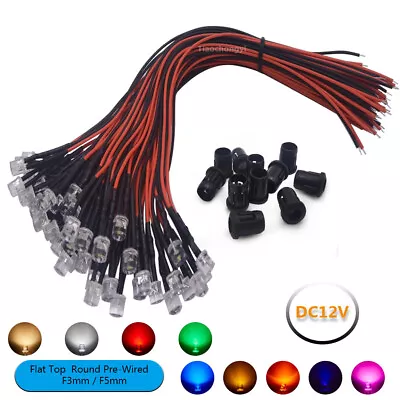 $2 • Buy 12V 3mm 5mm Pre Wired Flat Top LED Lights Emitting Diode White Red Green RGB UV