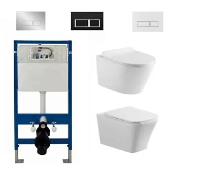 Wall Hung Toilet Rimless DPT Pan Seat & 1.12m Concealed Cistern Frame WC Plate • £209.99