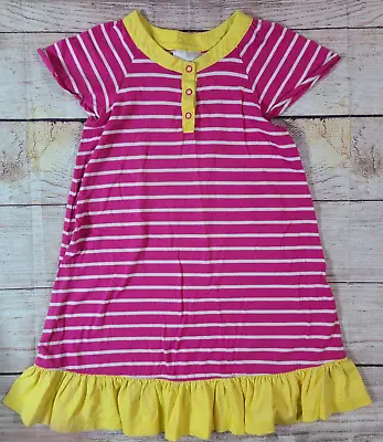 Hanna Andersson Girl's Dress Size 110 5 US Pink White Striped Cap Sleeve • $11.99