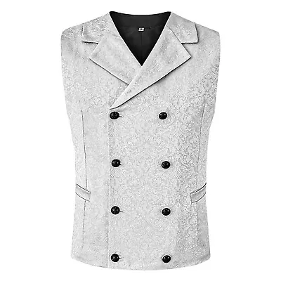 Mens Court Style Fashion Double Breasted Suit Vest Sleeveless Jacket Tops • $30.75