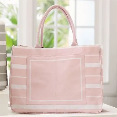 Mud Pie Jute Tote Bag Pink Brushstroke Stripe Daytripper Market Weekend LRG NEW • $17.99