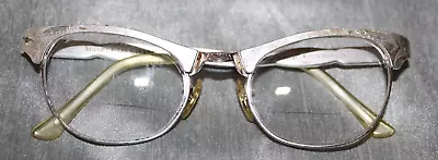 Vintage Art Craft Aluminum Cats Eye Reading Glasses Aurora Borealis Rhinestones • $23