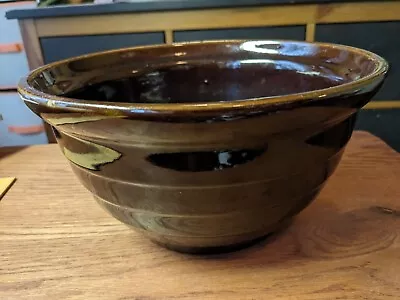Vintage Maple Leaf Monmouth USA Pottery Stoneware 9” Brown Ribbed Mixing Bowl • $18.43