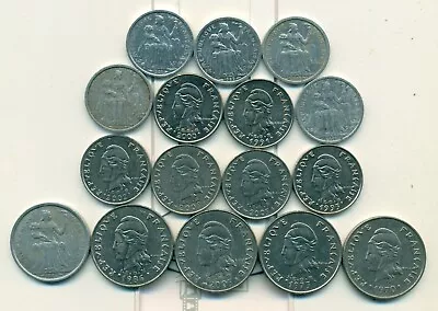 16 DIFFERENT COINS From FRENCH POLYNESIA (4 DIFFERENT DENOMINATIONS) • $9.50