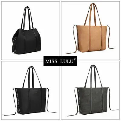 MISSLULU Large Ladies Faux Leather Tote Handbag Women Designer A4 Shoulder Bag • £9.99