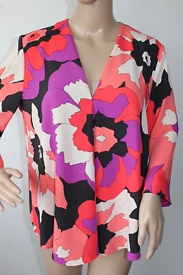 Marc Cain Bold Floral Print Blouse V-Neck Multi-Coloured 3/4 Sleeve N3 (12) • $31.08