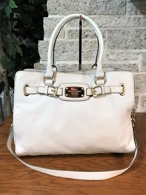 Michael Kors Hamilton Ivory Leather Satchel Handbag Bag Purse Shoulder Tote • $69.99
