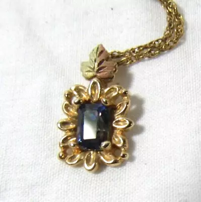 10k Yellow Black Hills Gold Leaves .50ct Mystic Topaz Pendant Emerald Cut Flower • $109.99