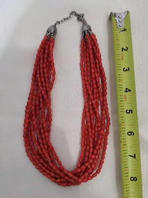 Signed Jay King DRT 925 Sterling Silver Red Coral Color Multi Strand Necklace • $100