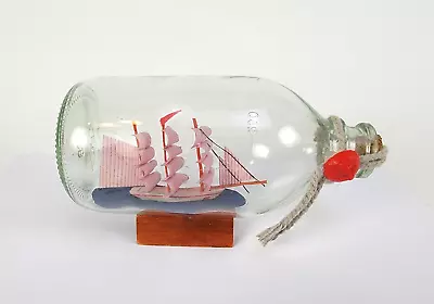 Vintage Ship In A Glass Bottle - 5” Decoration Desk Art -  Sloop - Wax Sealed • $12.97