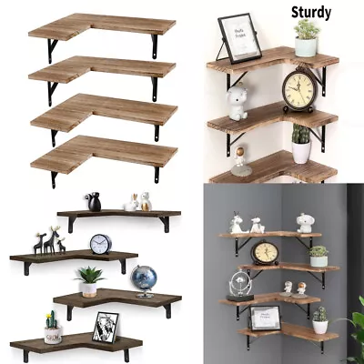 4 Piece Home Corner Floating Shelves Wall Mounted Storage Wooden Display Shelf • £20.99