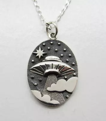 Alien Spaceship Pendant UFO Flying Saucer Necklace Area 52 .925 Sterling Silver • $27.99