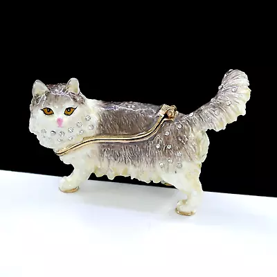 Ciel Collectables Cat Swarovski Crystal Rhinestone Enamel Trinket Box • $40