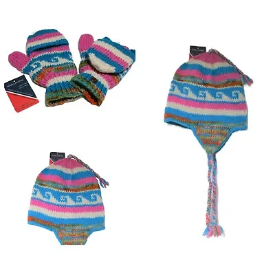 Handmade Himalayan Yak Woolen Ear Flap Woolen Hat And Mitten Set For Winter Ski • $46.40