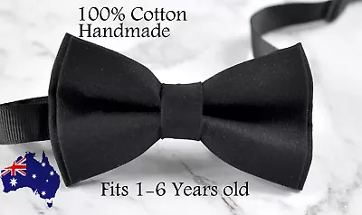 Boy Kids Baby 100% Cotton BLACK MATTE Bow Tie Bowtie Party Wedding 1-6 Years Old • £4.65