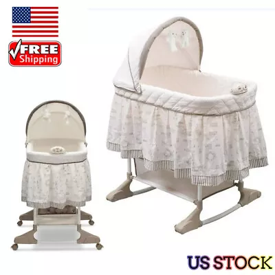 Baby Rocking Bassinet W/ Mattress Pad Sheet And Skirt Mesh Storage Basket Wheels • $122.78