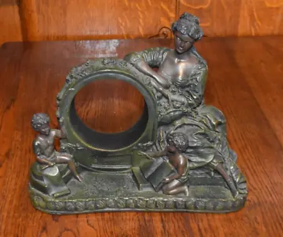 Vintage Bronze Clock Case ONLY With Woman And Two Children NO MOVEMENT OR BEZEL • $45