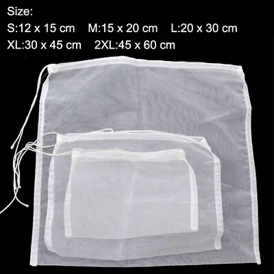 Reusable Nylon Mesh Liquid Filter Bag Food Nut Fruits Juice Milk Tea Strainer • £2.39