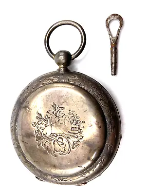 Vtg. Henry Beguelin Locle Pocket Watch In LargeSterling Silver Case Etched Dog • $125