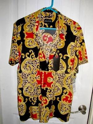 NEW Drill Clothing Co. Baroque Gold Red Leopard Shirt Size XL Short Sleeve NWT • $24.95