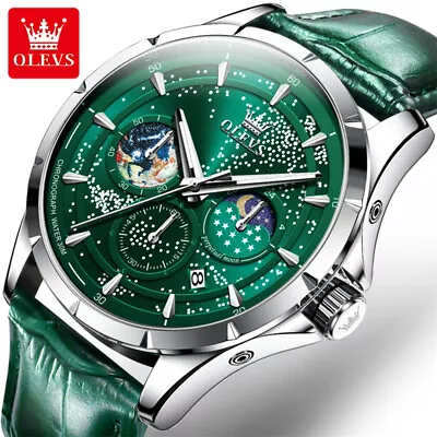 Original Men's Quartz Watch Starry Sky Date Moon Phase Luminous Waterproof • $27.31