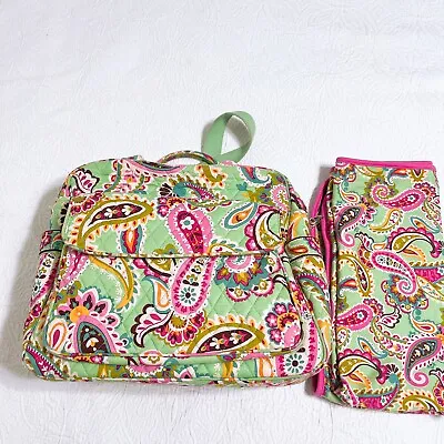 Vera Bradley Diaper Bag Matching Blanket Green Pink Convertible Very Clean • $17.50