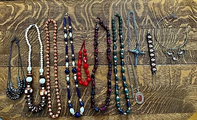 10 Vintage Costume Necklaces Lot 70's 80's 90's 1 Bracelet • $9