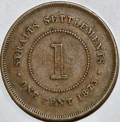 1873 British Crown Colony Straits Settlements Victoria 1 Cent Km-9 Old Coin • $0.99