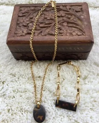 Napier Vintage Goldtone Tortoise Pendant Necklace & Bracelet Set  • $13