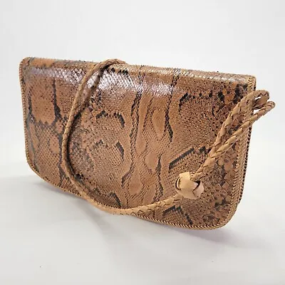 Python Handbag Messenger Snakeskin Snake Skin Purse Shoulder Bag Tan Vtg • $26.95