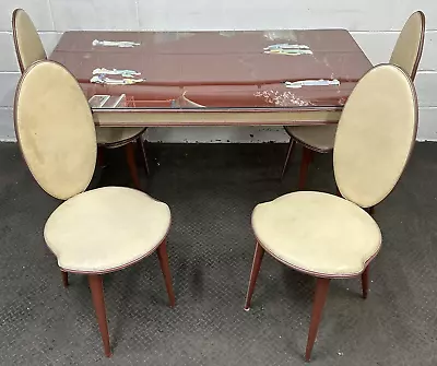 £499.99 • Buy Umberto Mascagni 50s Glass Top Dining Table Hand Painted Chinoiserie & 4 Chairs