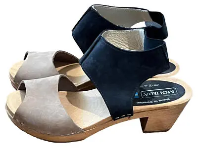 Moheda Sweden Black & Tan Sling Back Wooden Clogs Women's Size 37 (US 6) New • $62.99