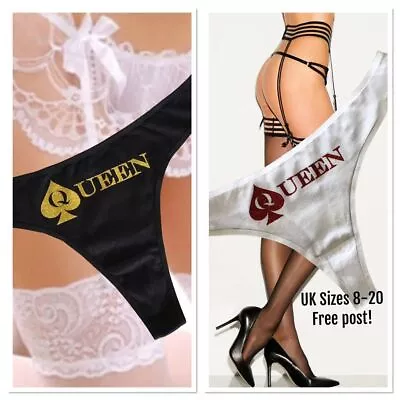 Black/white Thong. Queen Of Spades. Cuck  Swinger Sexy Bdsm Fun Uk Sizes 8-20 • £6.99