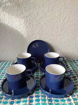 4 Melitta Stockholm Cups/Saucers~ Lilo Kanter~MCM Vintage 60s Deep Cobalt Blue  • $75