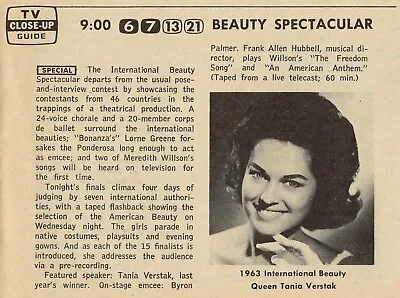 1963 Tv Guide Ad~tania Verstak Queen Miss International Beauty 1962 Winner • $8.99