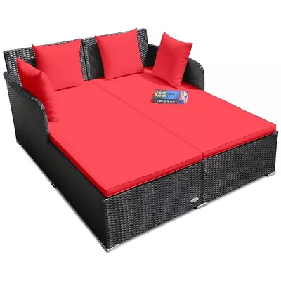Outdoor Patio Day Bed Lounge Chair W Cushion Rattan Wicker Loveseat Sofa Red • $253.96
