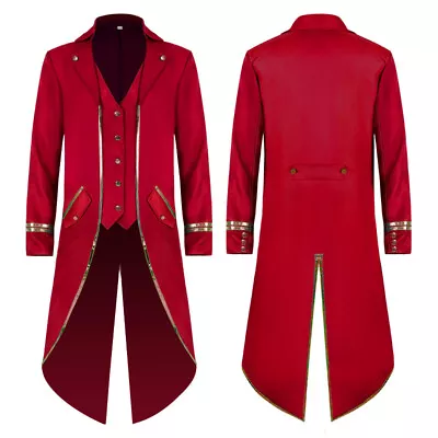 Men Gothic Jacket Steampunk Tailcoat Long Coat Halloween Medieval Costume Frock • $35.95