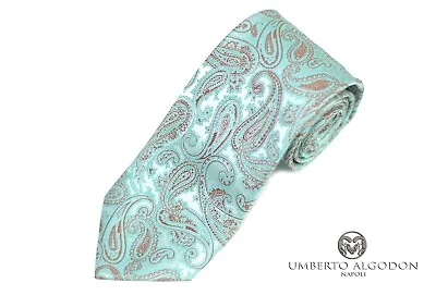 Umberto Algodon By Lord R Colton Mint & Brown Paisley Woven Silk Necktie New • $39.99