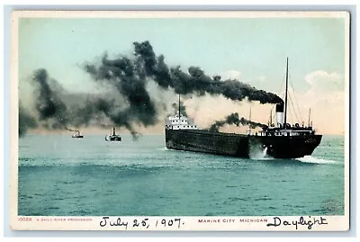 C1910's A Daily River Procession Steamer Ship Marine City MI Phostint Postcard • $14.98