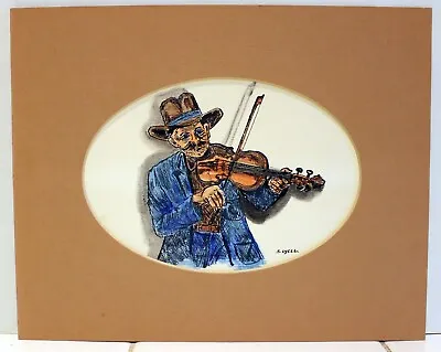 Rare 2 Original Art Pieces - S. Lyell - Fiddle Player And Country House In Snow • $9.99