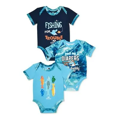 NWT Mossy Oak Baby Boys Fishing Creepers 3-Pack  Multi Color Blue Sz. 12 Months • $9.50